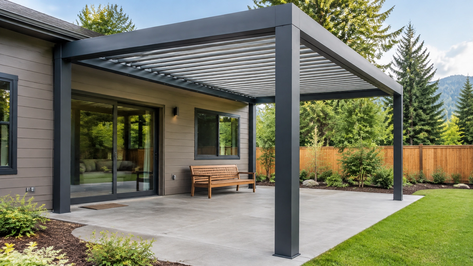 Louvered opening roof installed on a residential patio