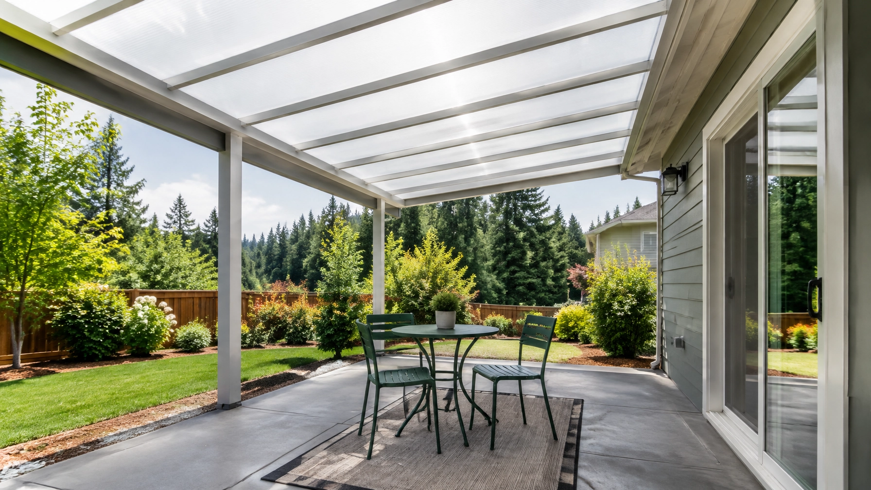 Translucent patio cover filtering soft daylight onto a residential patio